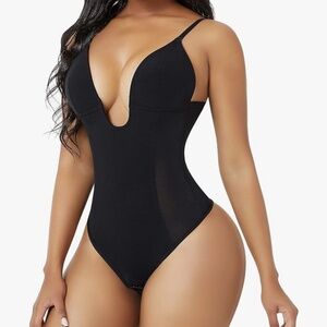 FeelinGirl Thong Shapewear Bodysuit for Women Tummy Control Body Shaper U Plunge